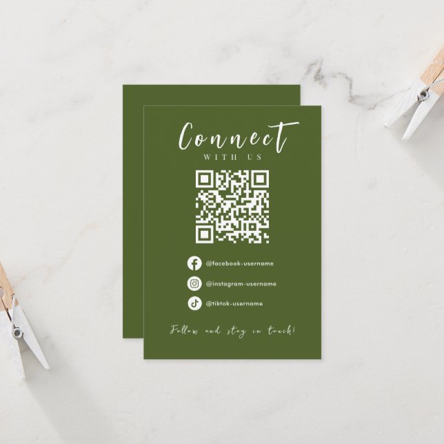 Facebook Instagram Tiktok Moss Green QR Code Einladung (Vorderseite/Rückseite Beispiel)