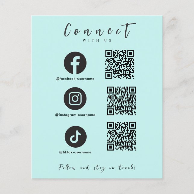 Facebook Instagram Tiktok QR Code Light Blue Flyer (Vorne)