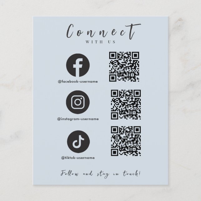 Facebook Instagram Tiktok QR Code Light Navy Flyer (Vorne)