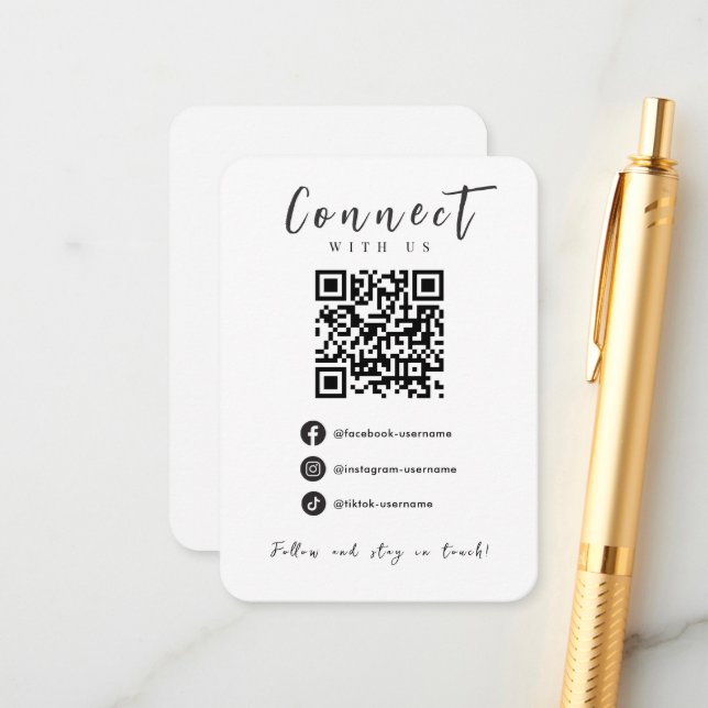 Facebook Instagram Tiktok QR Code Modern White Begleitkarte (Vorderseite/Rückseite Beispiel)