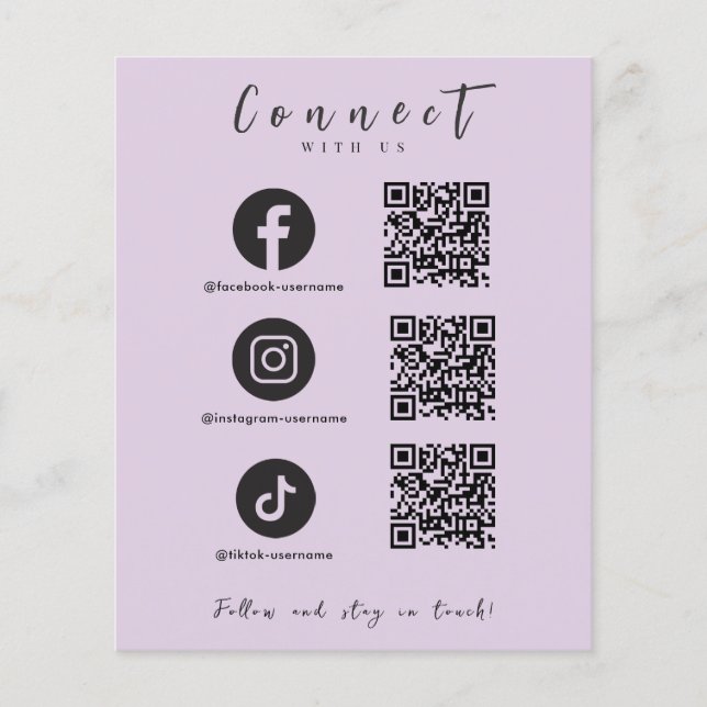 Facebook Instagram Tiktok QR Code Trendy Lila Flyer (Vorne)