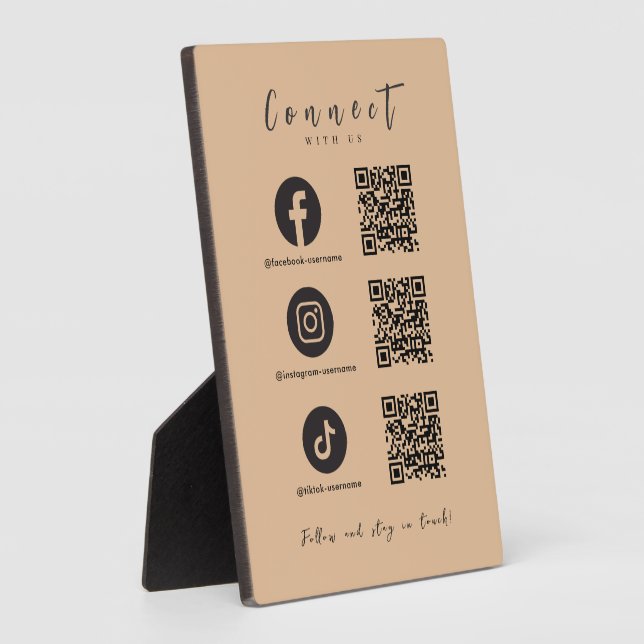Facebook Instagram Tiktok QR Code Trendy Rustic Fotoplatte (Seite)