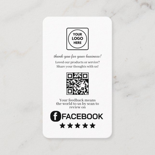 Facebook QR | Custom Business Review Feedback Link Visitenkarte (Vorderseite)