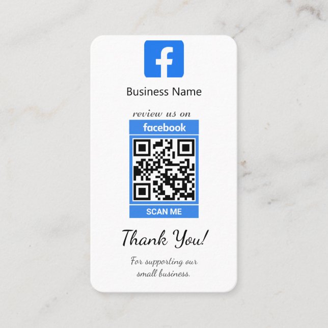 Facebook Review Business Card Template W/QR Code Visitenkarte (Vorderseite)