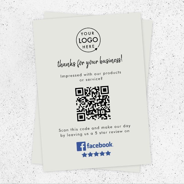 Facebook Review Link QR Code Gray Business Reviews Begleitkarte (Gain Facebook reviews & grow your business with this rating request editable enclosure insert card.)