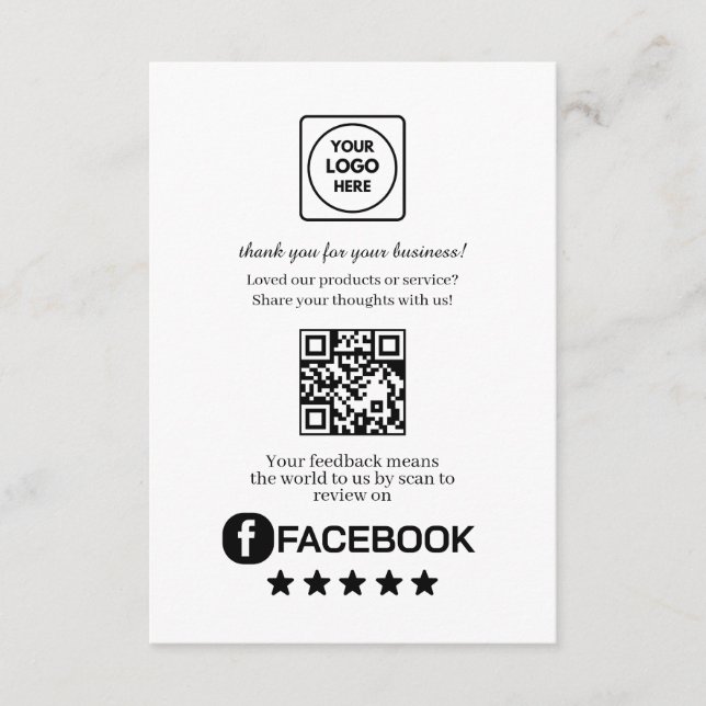 Facebook Review QR | Business Feedback Link Begleitkarte (Vorderseite)