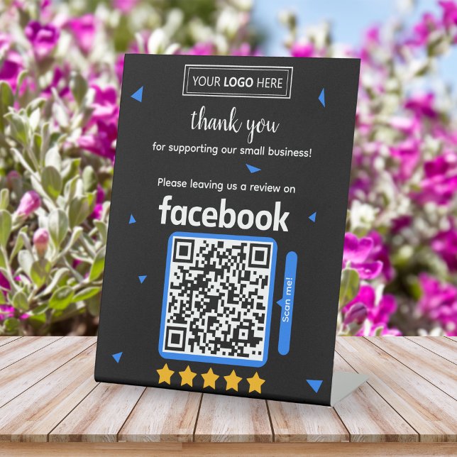Facebook Review Request Card mit Logo und QR Code Sockelschild (Facebook Reviews)