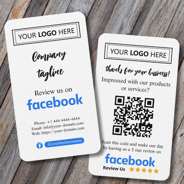 Facebook Review Request Card mit Logo und QR Code Visitenkarte (facebook business signs 5 star review,
customer feedback business cards,)