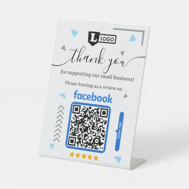 Facebook Review Request with Logo and QR Code Sockelschild (Vorderseite)