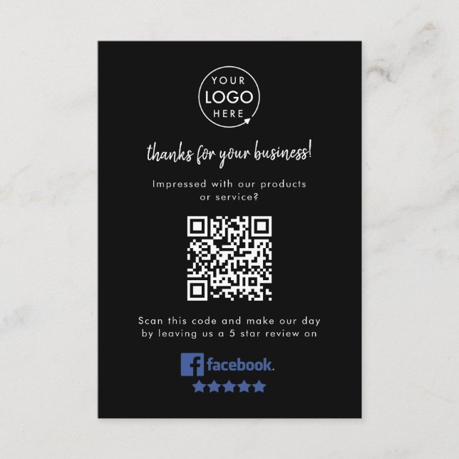 Facebook-Reviews | Business Rating Link Black QR Begleitkarte (Vorderseite)