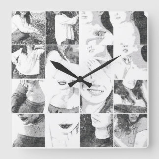 Faceless Collage Quadratische Wanduhr