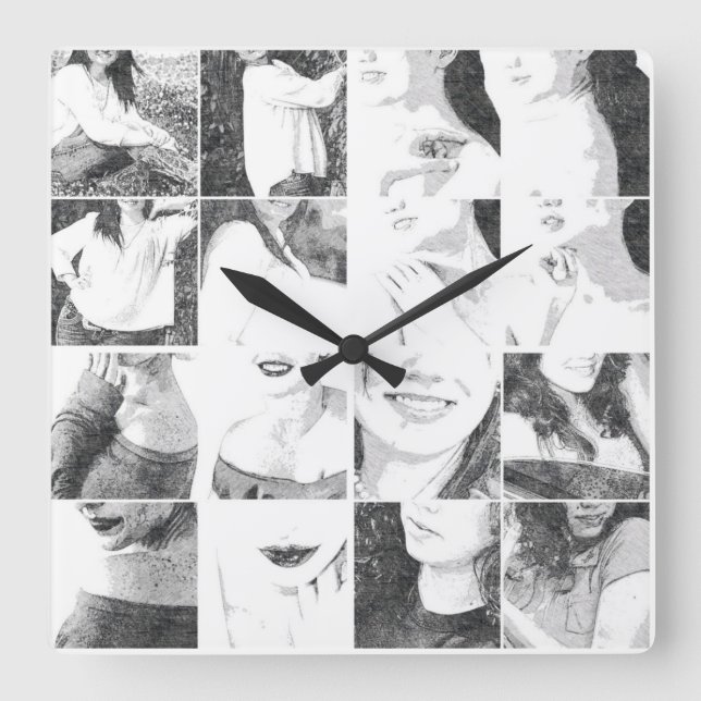 Faceless Collage Quadratische Wanduhr (Vorderseite)