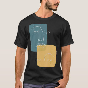 Faces Abstrakt Line Art Zeichnend T-Shirt Minimali