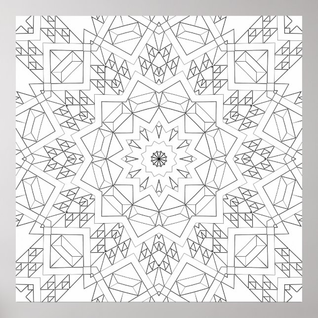 Faceted Crystal Mandala Geometry Coloring Art Poster (Vorne)