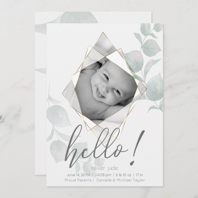 Faceted Foto Frame Eukalyptus Blätter Alabaster Einladung (Vorne/Hinten)