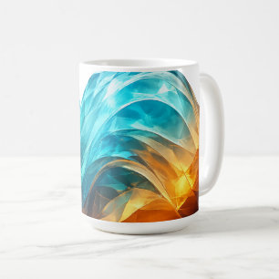 Facettierte cyan- und bernsteinfarbene 3D-Abstrakt Kaffeetasse