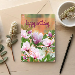 Facettierte Magnolie – Botanische Geburtstagskarte Karte