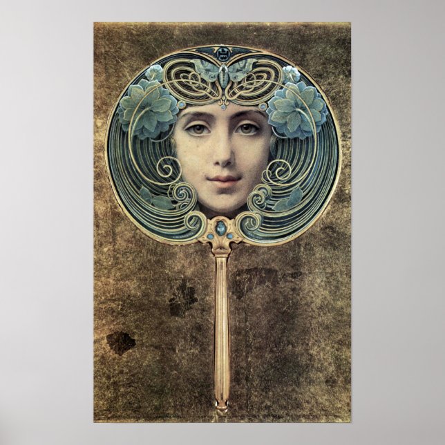 Fächer auf goldenem Grund von Louis Welden Hawkins Poster (Vorne)