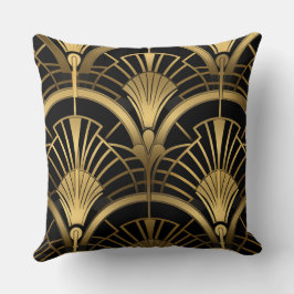 Fächer Gatsby - Schwarz und Or Art Deco Kissen