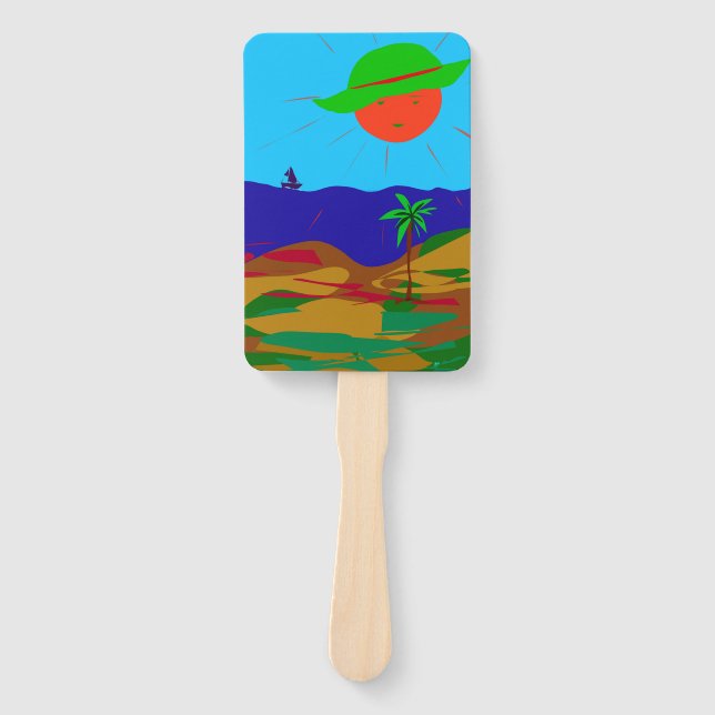 Fächer mit Sonne, Strand und Palme. (Vorderseite)