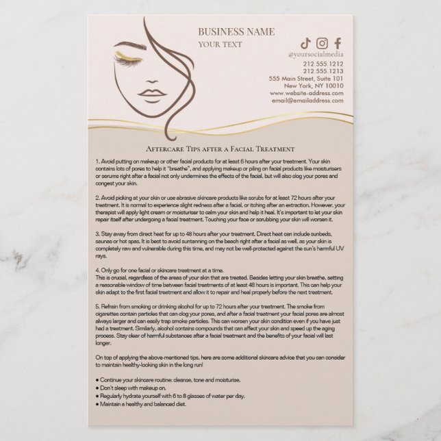 FACIAL TREATMENTS Aftercare flyer (Vorne)