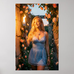 Fackelbeleuchteter Garten des Abendposter der Gnad Poster