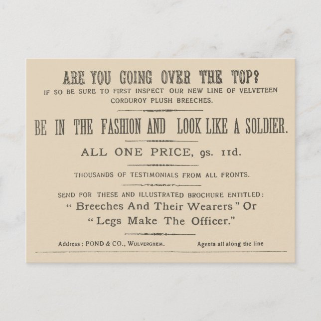 Facsimile Extract aus der Wipers Times 1916 Postkarte (Vorderseite)