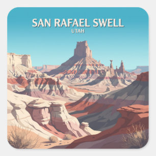 Factory Butte und die San Rafael Swell bei Hanksvi Quadratischer Aufkleber