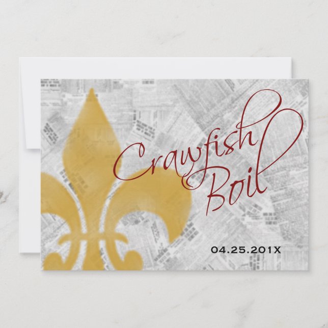 Faded Lilie Newspapier Crawfish Boil Einladung (Vorderseite)