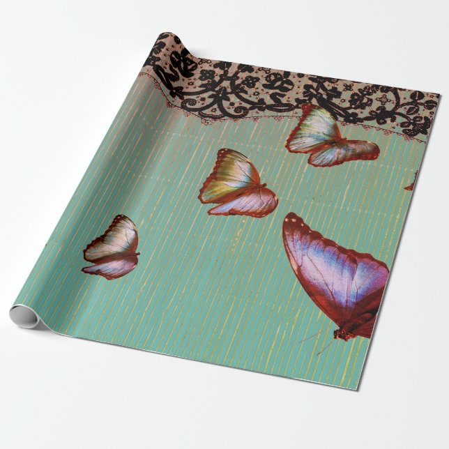 FADED STRIPES IN GRÜNEN FLÄCHEN UND SCHALTFLÄDEN GESCHENKPAPIER (Ungerollt)