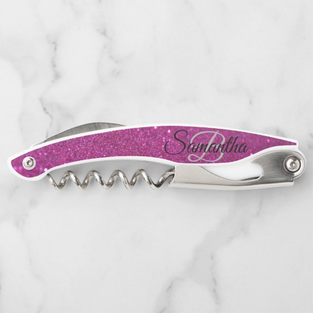 Fading Stylish Monogram Glitzer Waiter's Corkschra Kellnermesser (Rückseite)