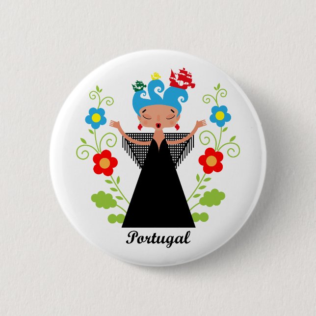 Fado-Sängerin mit portugiesischen Karawanenschiffe Button (Vorderseite)
