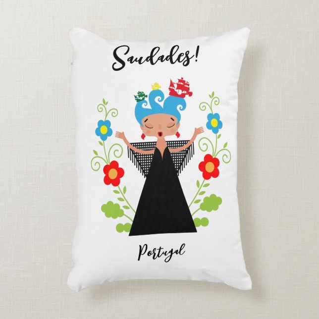 Fado-Sängerin mit portugiesischen Karawanenschiffe Dekokissen (Vorderseite(Vertikal))