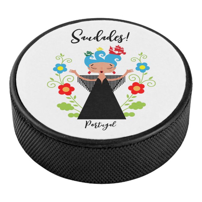 Fado-Sängerin mit portugiesischen Karawanenschiffe Eishockey Puck (3/4)