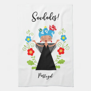 Fado-Sängerin mit portugiesischen Karawanenschiffe Geschirrtuch