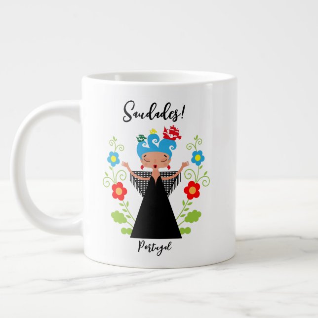 Fado-Sängerin mit portugiesischen Karawanenschiffe Jumbo-Tasse (Links)