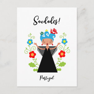 Fado-Sängerin mit portugiesischen Karawanenschiffe Postkarte