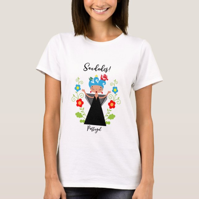 Fado-Sängerin mit portugiesischen Karawanenschiffe T-Shirt (Vorderseite)