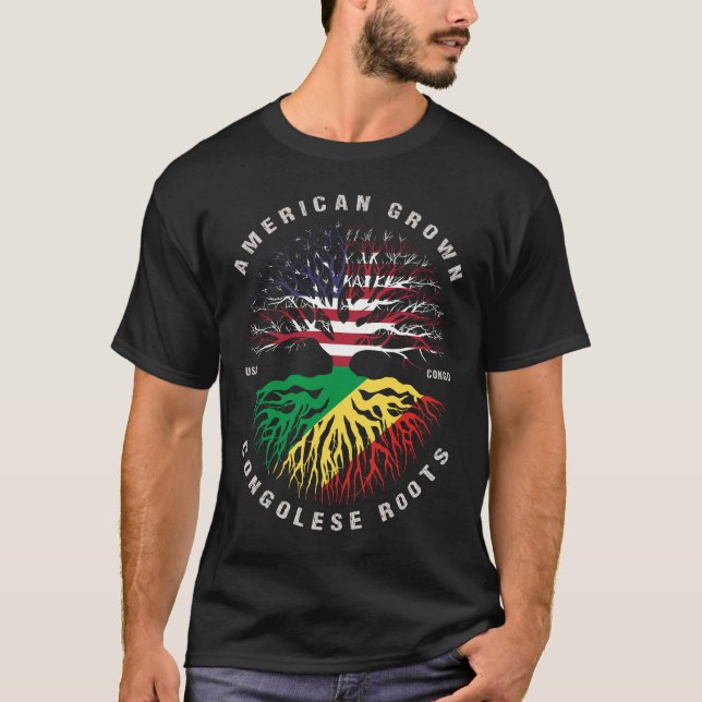 Fahne "American Grown Congolese Roots Congo" T-Shirt (Vorderseite)