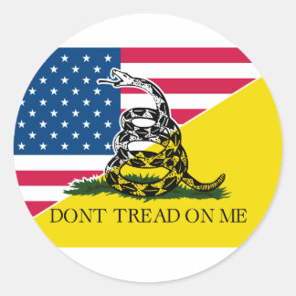Fahne Amerikas und Gadsden Runder Aufkleber