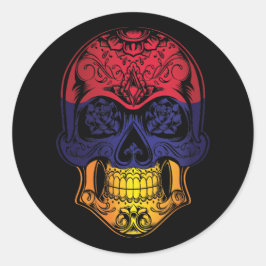 Fahne Armenien-Schädel und -Rose Runder Aufkleber