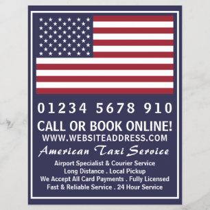 Fahne der amerikanischen Taxis mit Preisliste Flyer