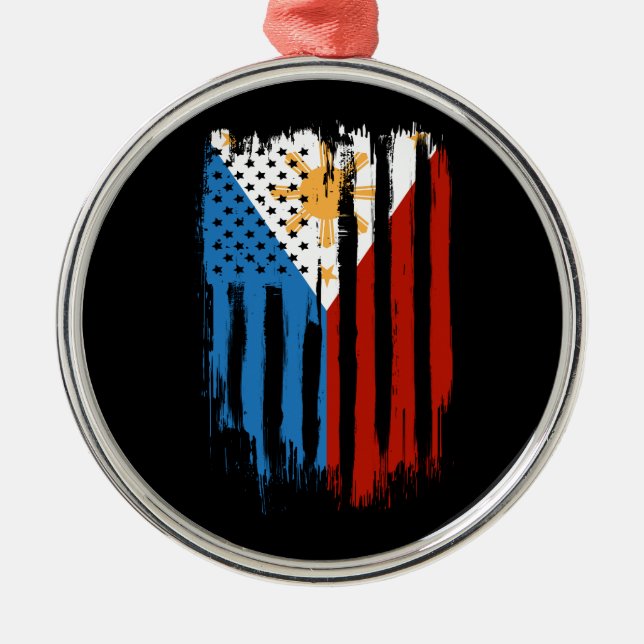 Fahne der Halb-Amerikaner Filipino Philippinen Ornament Aus Metall (Vorne)