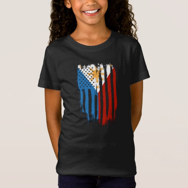 Fahne der Halb-Amerikaner Filipino Philippinen T-Shirt (Vorderseite)