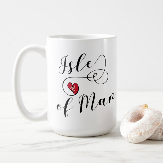 Fahne der Insel Man im Herzen, Manx Kaffeetasse (Mit Donut)