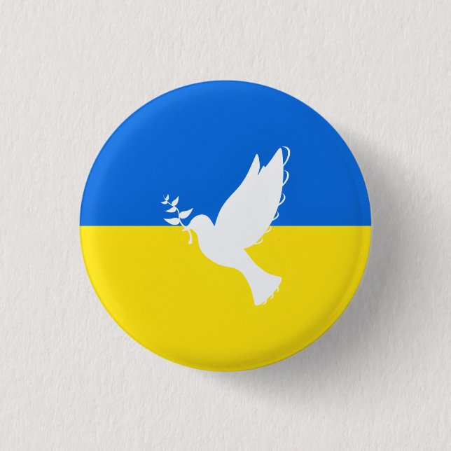 Fahne der Ukraine - Taube des Friedens - Freiheit Button (Vorderseite)