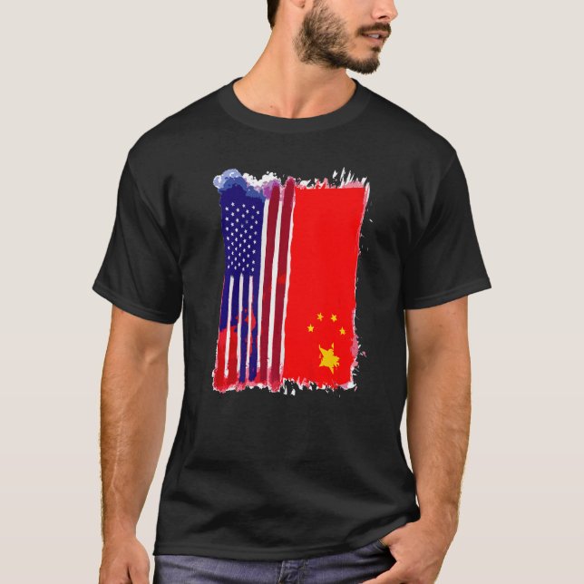Fahne der US-China Halb-Amerikaner Hälfte der Chin T-Shirt (Vorderseite)
