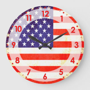 Fahne mit der patriotischen amerikanischen Flagge Große Wanduhr