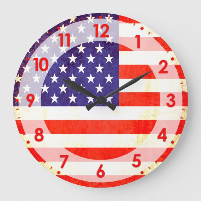 Fahne mit der patriotischen amerikanischen Flagge Große Wanduhr (Vorderseite)