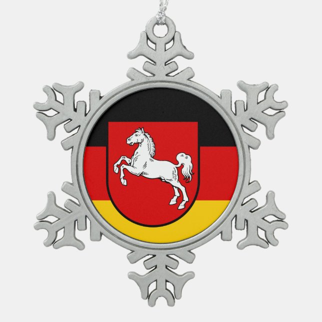 Fahne Niedersachsen Schneeflocken Weihnachten oder Zinn-Ornament (Vorderseite)